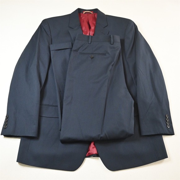 Michael Kors 42R‎ 36x30 Navy Blue Striped Mens Jacket Pants Suit